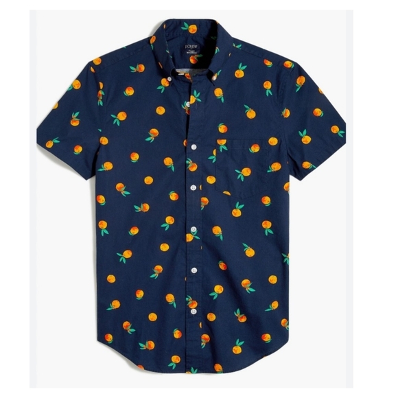 J Crew | Short-Sleeve Slim Orange-Print Flex Casual Shirt - Picture 7 of 7